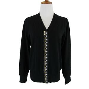 Chloe Dao Soft Cardigan Sweater Embellished Trim Loose Fit Black Sz XS  NWT